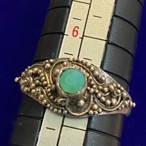 Antique Sterling Silver handcrafted Chrysoprase Cabochon Ring